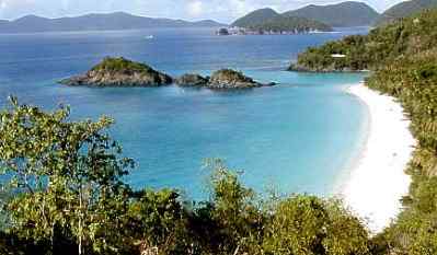 A view overlooking Trunk Bay's tropical shore