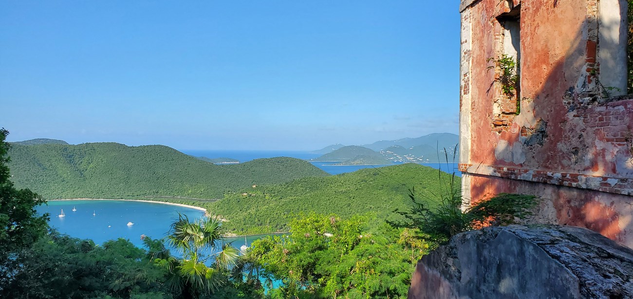 America Hill ruins with a panaromic view of Francis Bay, Maho Bay, and Mary’s Point